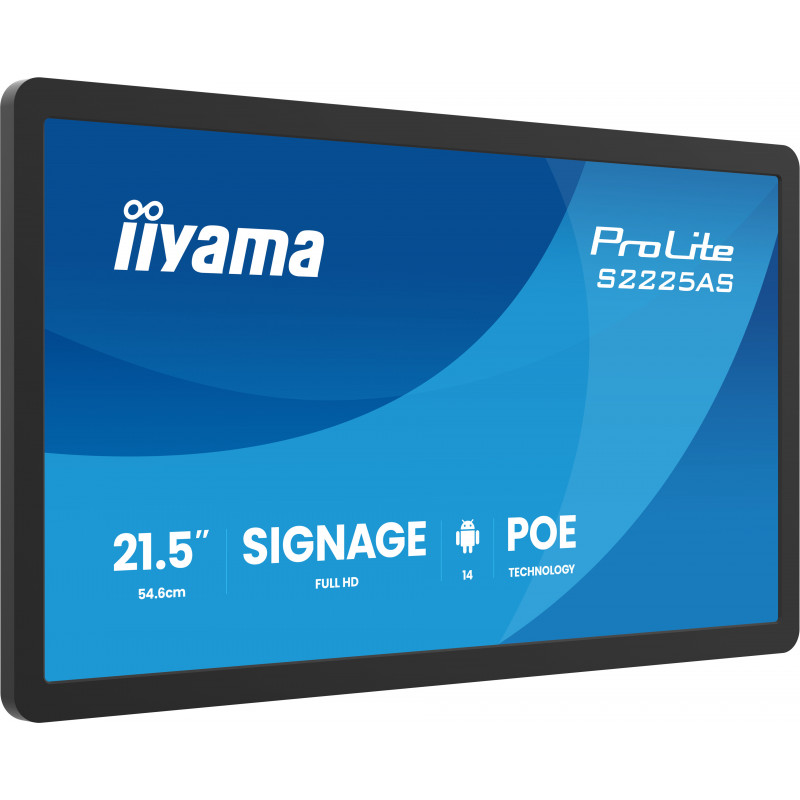 iiyama ProLite S2225AS-B1P Digitaalinen litteä infotaulu 54,6 cm (21.5") LCD Wi-Fi 500 cd m² Full HD musta Sisäänrakennettu