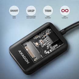 Axagon ADM2-AM USB-A 10Gbps - M.2 NVMe & SATA SSD adaptér, kabelis USB-A 10cm SSD-kotelo musta