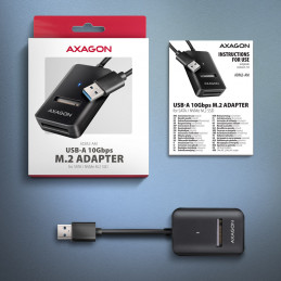 Axagon ADM2-AM USB-A 10Gbps - M.2 NVMe & SATA SSD adaptér, kabelis USB-A 10cm SSD-kotelo musta