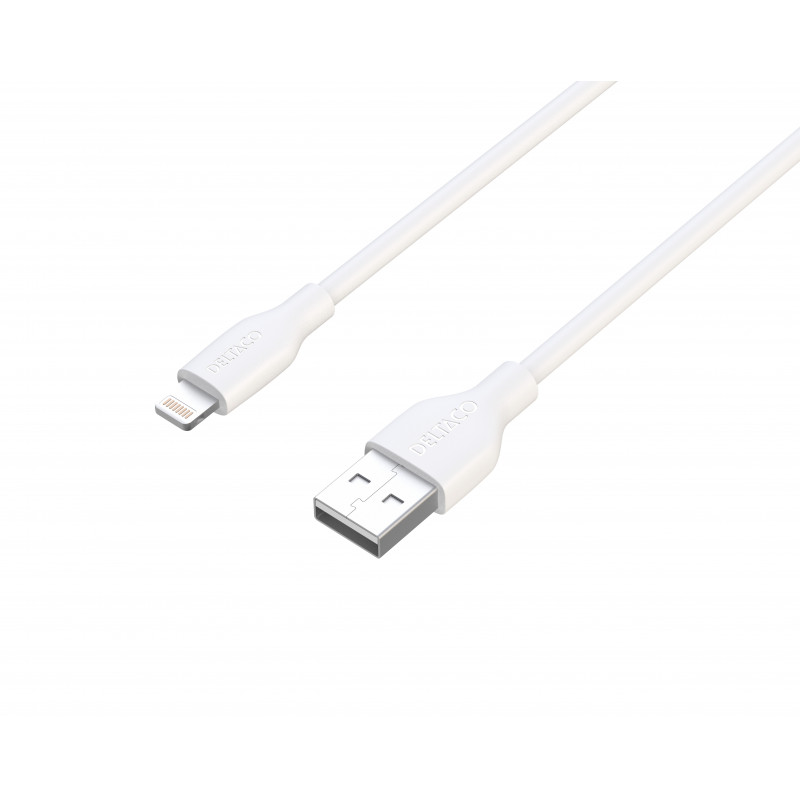 Deltaco USB-A - Lightning kaapeli, 1m, valkoinen