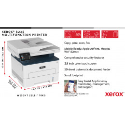 Xerox B235, A4, 34 s min, langaton, kaksipuolinen kopiointi tulostus skannaus faksaus, PS3 PCL5e 6 ADF, 2 alustaa, yht. 251