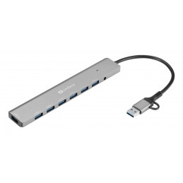 Sandberg 136-66 keskitin USB 3.2 Gen 1 (3.1 Gen 1) Type-A + Type-C 5000 Mbit s