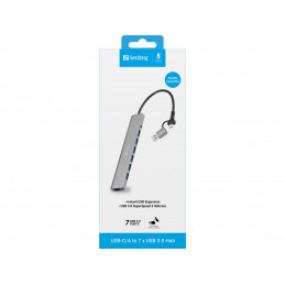 Sandberg 136-66 keskitin USB 3.2 Gen 1 (3.1 Gen 1) Type-A + Type-C 5000 Mbit s