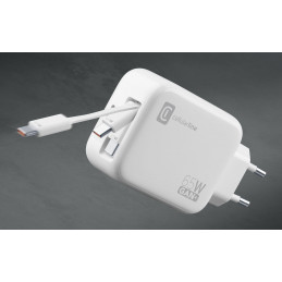 Cellularline Retractable Power 65W Kuulokkeet, Universaali Valkoinen AC Pikalataus Sisätila