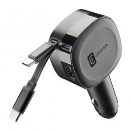Cellularline Retractable Car Charger Kuulokkeet, Universaali Musta Tupakansytytin Pikalataus Auto