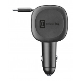 Cellularline Retractable Car Charger Kuulokkeet, Universaali Musta Tupakansytytin Pikalataus Auto