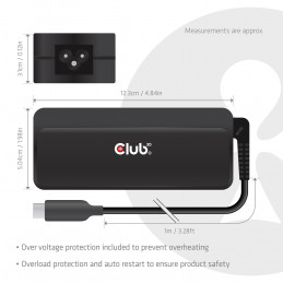 CLUB3D 140 W USB-C®-kannettavan tietokoneen laturi