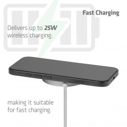 CLUB3D CAC-3026 Qi2 25W langaton laturi, valkoinen Qi 2.2 MagSafe -yhteensopiva magneettinen alusta