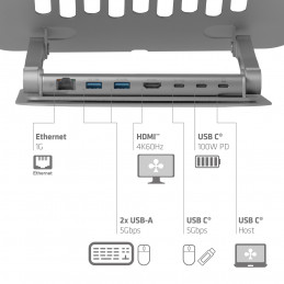 CLUB3D Säädettävä alumiininen kannettavan tietokoneen teline USB-C®-keskittimellä