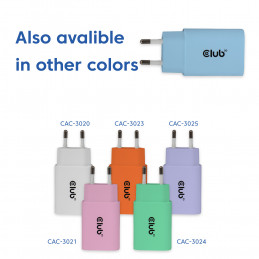 CLUB3D CAC-3022 mobiililaitteen laturi Älypuhelin, Universaali Sininen AC Pikalataus Sisätila