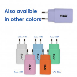 CLUB3D CAC-3025 mobiililaitteen laturi Älypuhelin, Universaali Purppura AC Pikalataus Sisätila