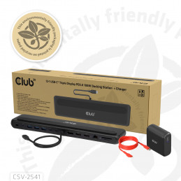 CLUB3D CSV-2541 kannettavien tietokoneiden telakka ja porttitoistin Telakointi USB 3.2 Gen 1 (3.1 Gen 1) Type-C Musta
