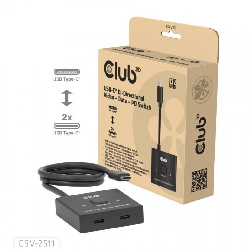 CLUB3D CSV-2511 videohaaroitin USB Type-C 2x DisplayPort