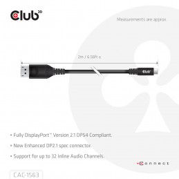 CLUB3D CAC-1563 videokaapeli-adapteri 2 m USB Type-C DisplayPort Musta
