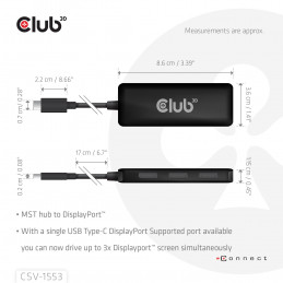 CLUB3D CSV-1553 keskitin USB Type-C Musta