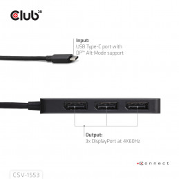 CLUB3D CSV-1553 keskitin USB Type-C Musta