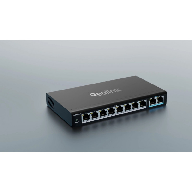 Reolink 8 PORT POE SWITCH 120W Hallitsematon Gigabit Ethernet (10 100 1000) Power over Ethernet -tuki 1U Musta