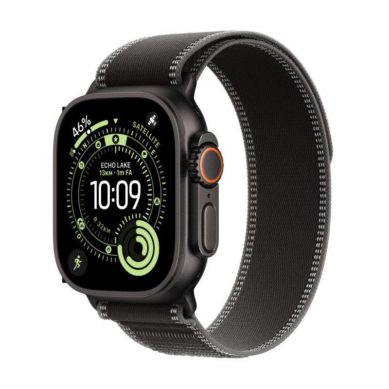 Apple Watch Ultra 3 OLED 49 mm Digitaalinen 422 x 514 pikseliä Kosketusnäyttö 5G Musta Wi-Fi GPS (satelliitti)