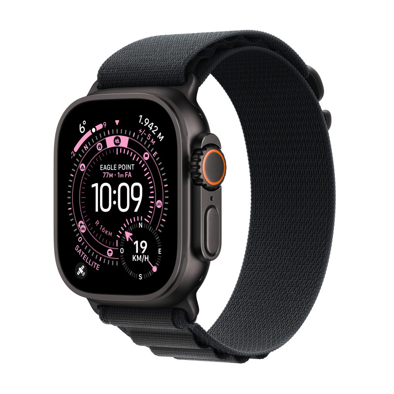 Apple Watch Ultra 3 OLED 49 mm Digitaalinen 422 x 514 pikseliä Kosketusnäyttö 5G Musta Wi-Fi GPS (satelliitti)