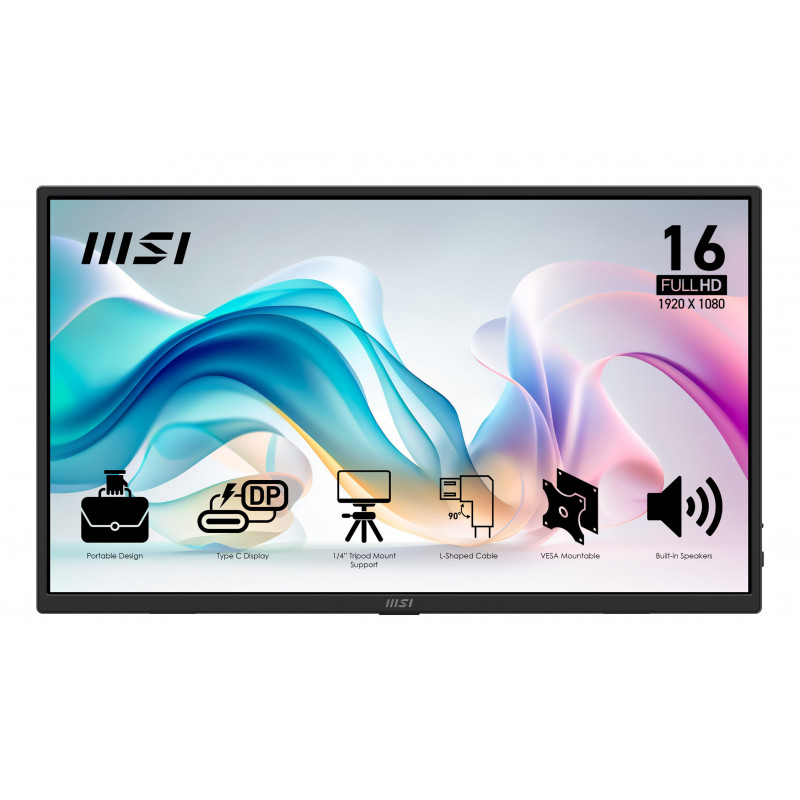 MSI PRO MP165 E6 Kannettava televisio ja näyttö Kannettava näyttö Musta 39,6 cm (15.6") LED 1920 x 1080 pikseliä