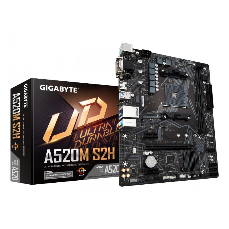 GIGABYTE A520M S2H emolevy AMD A520 Kanta AM4 mikro ATX