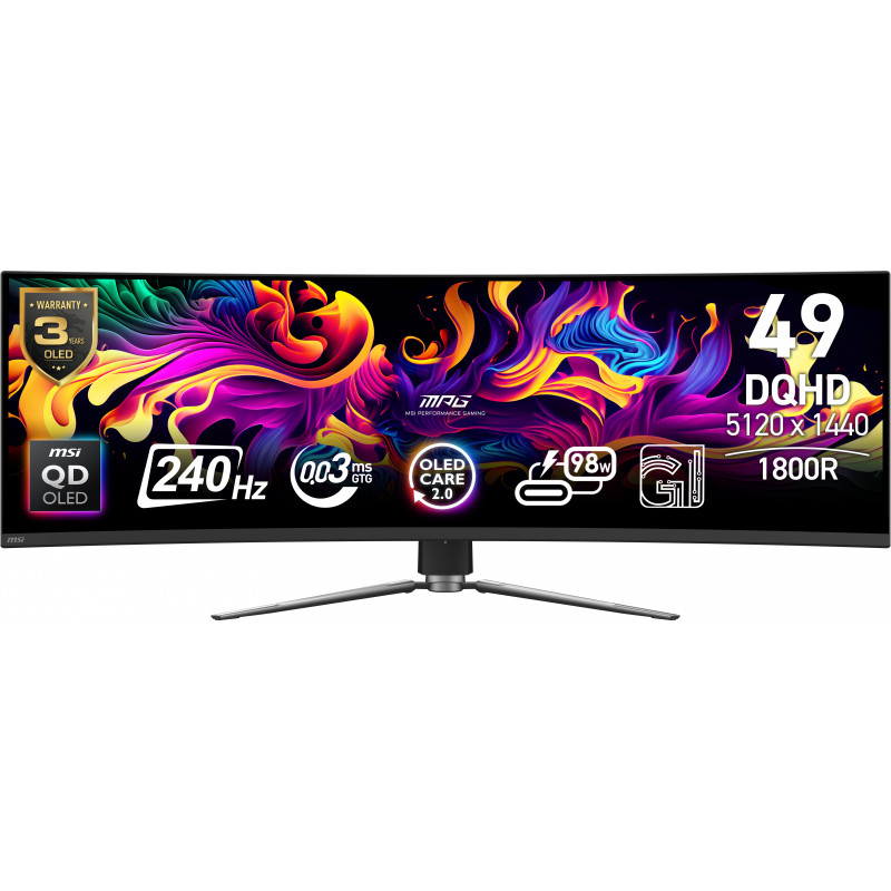 MSI MPG 491CQPX QD-OLED tietokoneen litteä näyttö 124,5 cm (49") 5120 x 1440 pikseliä Dual QHD Musta