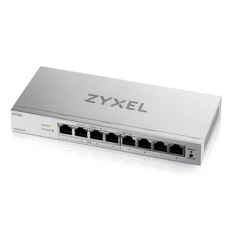 Zyxel GS1200-8HPV3 Hallittu L2 Gigabit Ethernet (10 100 1000) Power over Ethernet -tuki Työpöytä Harmaa