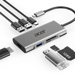 Acer GP.DCK11.00N kannettavien tietokoneiden telakka ja porttitoistin Langallinen USB 3.2 Gen 1 (3.1 Gen 1) Type-C Hopea