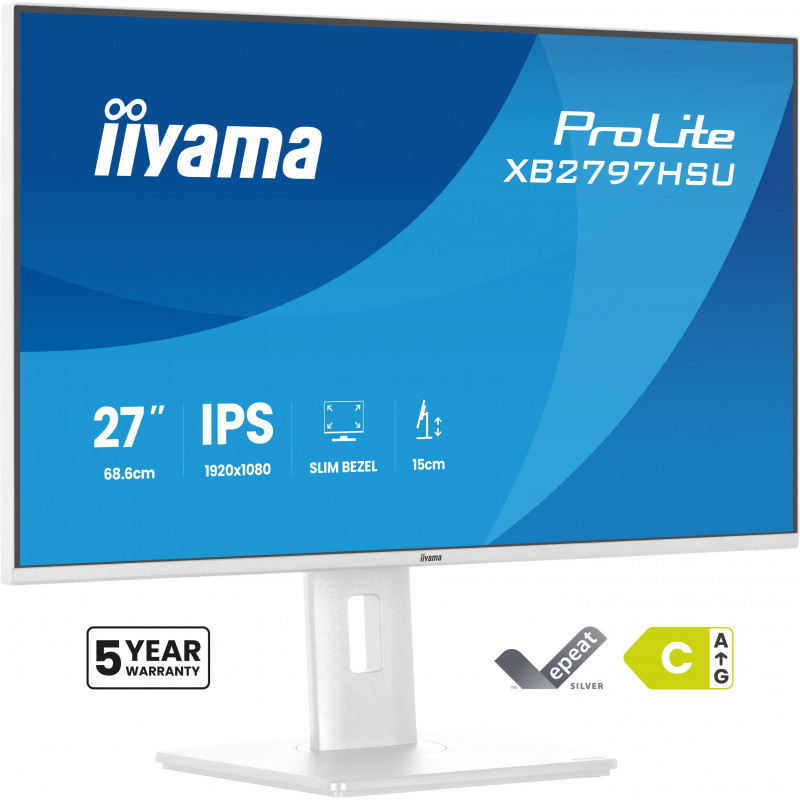 iiyama ProLite XB2797HSU-W1 tietokoneen litteä näyttö 68,6 cm (27") 1920 x 1080 pikseliä Full HD LED Valkoinen