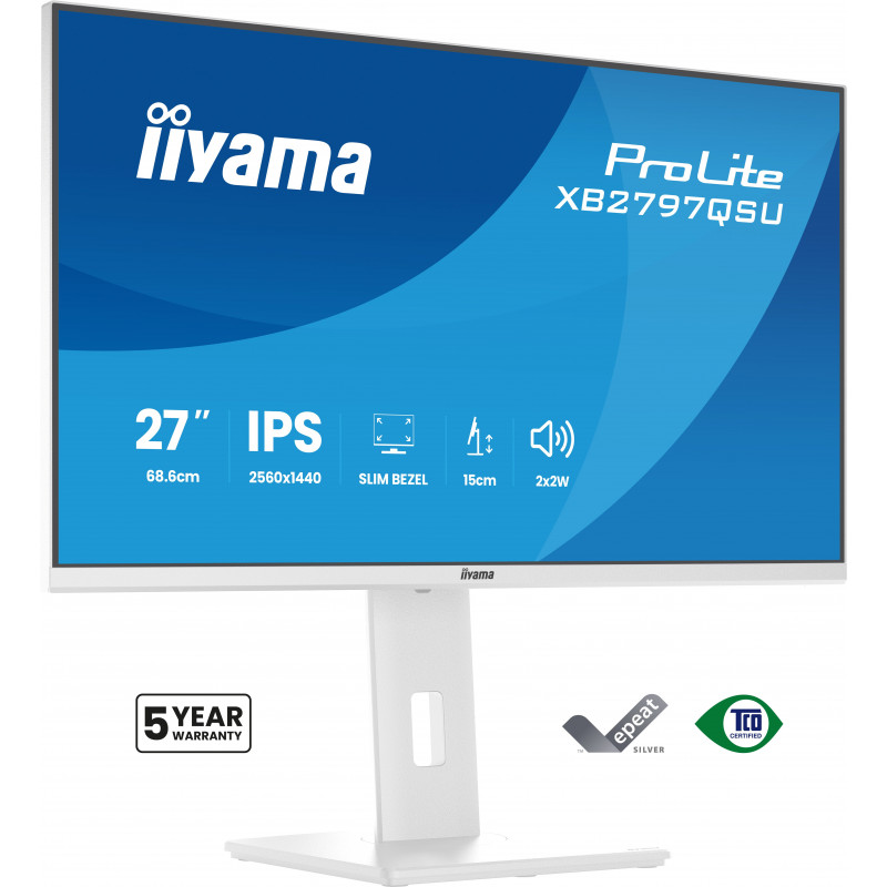 iiyama ProLite XB2797QSU-W1 tietokoneen litteä näyttö 68,6 cm (27") 2560 x 1440 pikseliä Quad HD LED Valkoinen