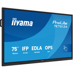 iiyama TE7513A-B2AG infonäyttö Interaktiivinen litteä paneeli 190,5 cm (75") Wi-Fi 500 cd m² 4K Ultra HD Musta Kosketusnäyttö