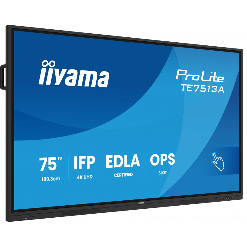 iiyama TE7513A-B2AG infonäyttö Interaktiivinen litteä paneeli 190,5 cm (75") Wi-Fi 500 cd m² 4K Ultra HD Musta Kosketusnäyttö