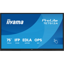 iiyama TE7513A-B2AG infonäyttö Interaktiivinen litteä paneeli 190,5 cm (75") Wi-Fi 500 cd m² 4K Ultra HD Musta Kosketusnäyttö