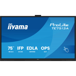 iiyama TE7513A-B2AG infonäyttö Interaktiivinen litteä paneeli 190,5 cm (75") Wi-Fi 500 cd m² 4K Ultra HD Musta Kosketusnäyttö