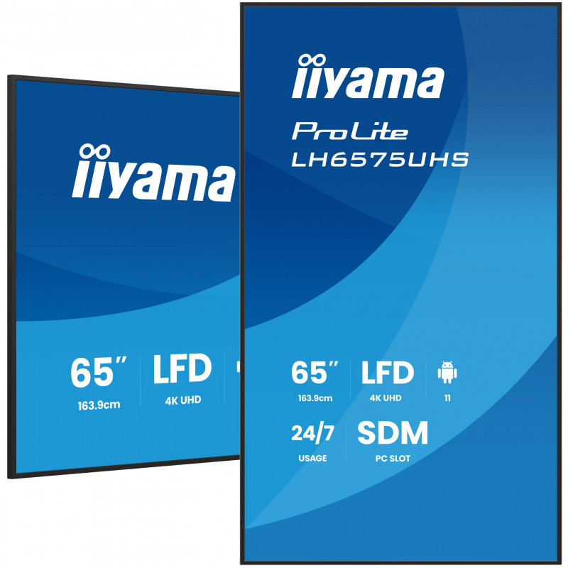 iiyama LH6575UHS-B2AG infonäyttö Digitaalinen litteä infotaulu 163,8 cm (64.5") LCD Wi-Fi 500 cd m² 4K Ultra HD Musta