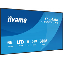 iiyama LH6575UHS-B2AG infonäyttö Digitaalinen litteä infotaulu 163,8 cm (64.5") LCD Wi-Fi 500 cd m² 4K Ultra HD Musta