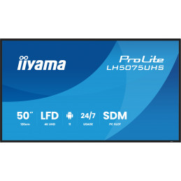 iiyama LH5075UHS-B2AG infonäyttö Digitaalinen litteä infotaulu 125,7 cm (49.5") LCD Wi-Fi 500 cd m² 4K Ultra HD Musta