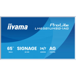 iiyama LH6581UHSG-1AG infonäyttö Digitaalinen litteä infotaulu 163,8 cm (64.5") Wi-Fi 500 cd m² 4K Ultra HD Valkoinen