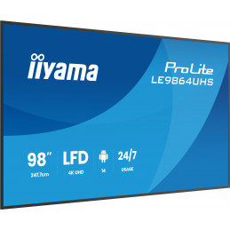 iiyama LE9864UHS-B1AG infonäyttö Digitaalinen litteä infotaulu 2,49 m (98") Wi-Fi 500 cd m² 4K Ultra HD Musta Sisäänrakennettu
