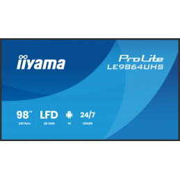 iiyama LE9864UHS-B1AG infonäyttö Digitaalinen litteä infotaulu 2,49 m (98") Wi-Fi 500 cd m² 4K Ultra HD Musta Sisäänrakennettu