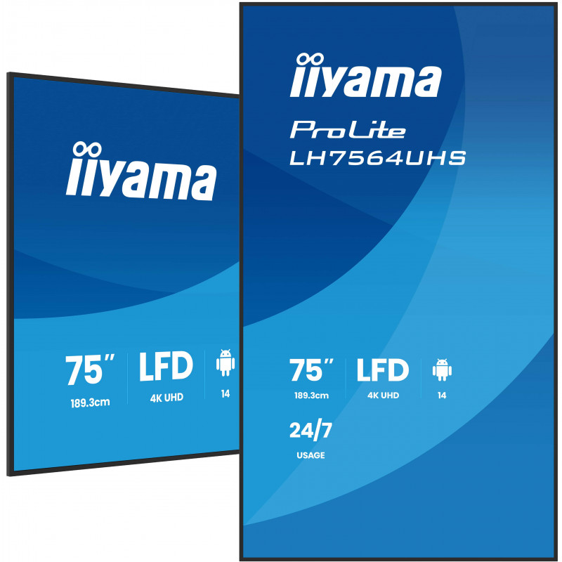 iiyama LH7564UHS-B1AG infonäyttö Digitaalinen litteä infotaulu 190,5 cm (75") Wi-Fi 500 cd m² 4K Ultra HD Musta