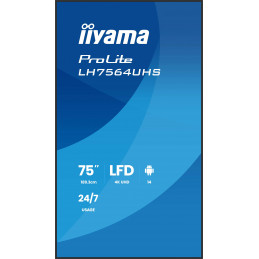 iiyama LH7564UHS-B1AG infonäyttö Digitaalinen litteä infotaulu 190,5 cm (75") Wi-Fi 500 cd m² 4K Ultra HD Musta