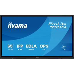 iiyama TE6513A-B1AG infonäyttö Interaktiivinen litteä paneeli 163,8 cm (64.5") Wi-Fi 500 cd m² 4K Ultra HD Musta Kosketusnäyttö