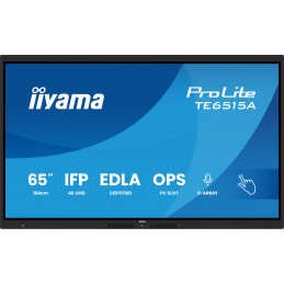 iiyama TE6515A-B1AG infonäyttö Interaktiivinen litteä paneeli 163,8 cm (64.5") Wi-Fi 550 cd m² 4K Ultra HD Musta Kosketusnäyttö