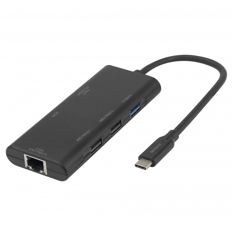 Deltaco USBC-HDMI31 kannettavien tietokoneiden telakka ja porttitoistin USB Type-C Musta
