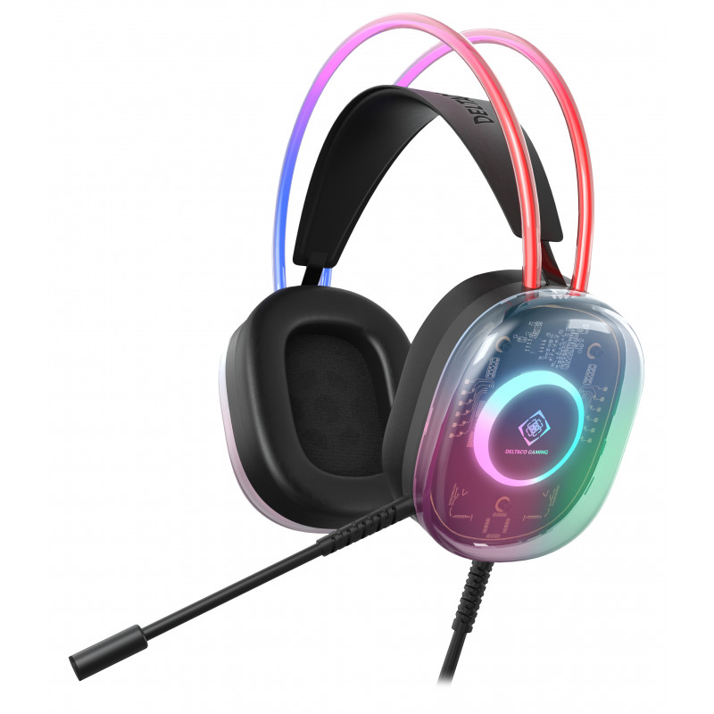 Deltaco Gaming DH230 Semi-transparent Gaming Headset, RGB powered Headband