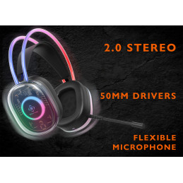 Deltaco Gaming DH230 Semi-transparent Gaming Headset, RGB powered Headband