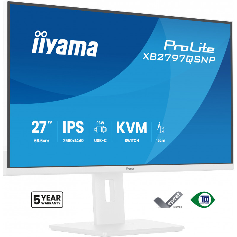 iiyama ProLite XB2797QSNP-W1 27" IPS LCD tietokoneen litteä näyttö 68,6 cm (27") 2560 x 1440 pikseliä Quad HD Valkoinen