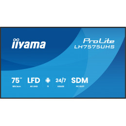 iiyama LH7575UHS-B2AG infonäyttö Digitaalinen litteä infotaulu 190,5 cm (75") LCD Wi-Fi 500 cd m² 4K Ultra HD Musta