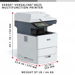 Xerox VersaLink B625, A4, 61 sivua min, 2-puolinen kopiointi-tulostus-skannaus-faksi, PS3, PCL5e 6, 2 paperialustaa, 650 arkkia